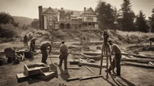 Historic home restoration workers preserving and repairing a historic property using traditional craftsmanship techniques.